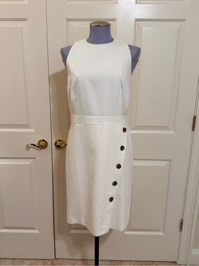 Ann Taylor Ivory Sheath Dress with Button Detail Skirt – Size 8